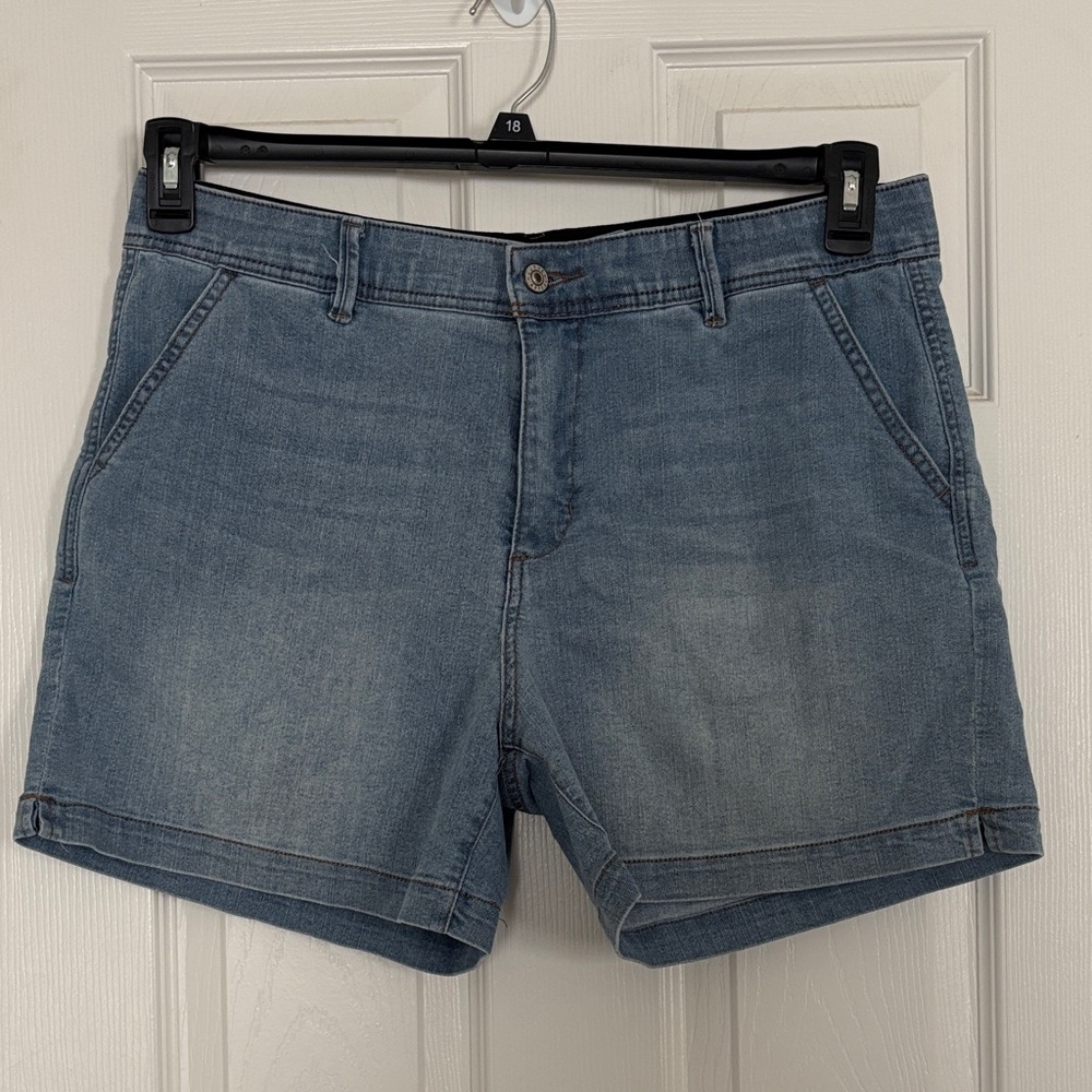 Women's Mid Wash Denim Jean Shorts with Turned Hem